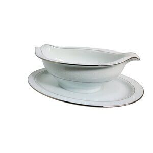 Vintage Noritake Whitehall, China Gravy Boat with attached under Plate